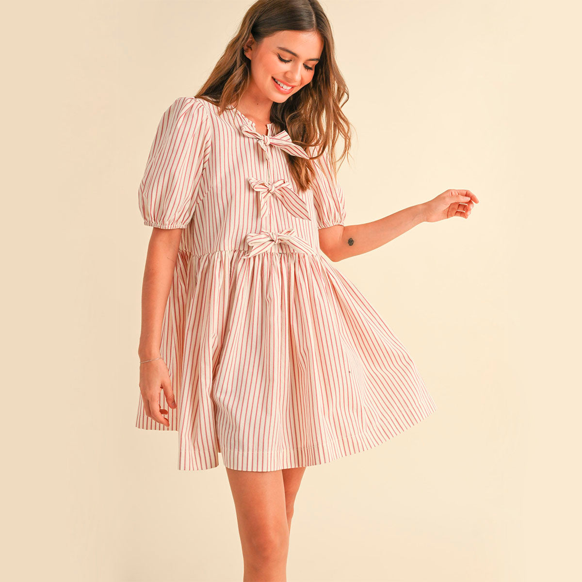 Vestido Beige de Rayas