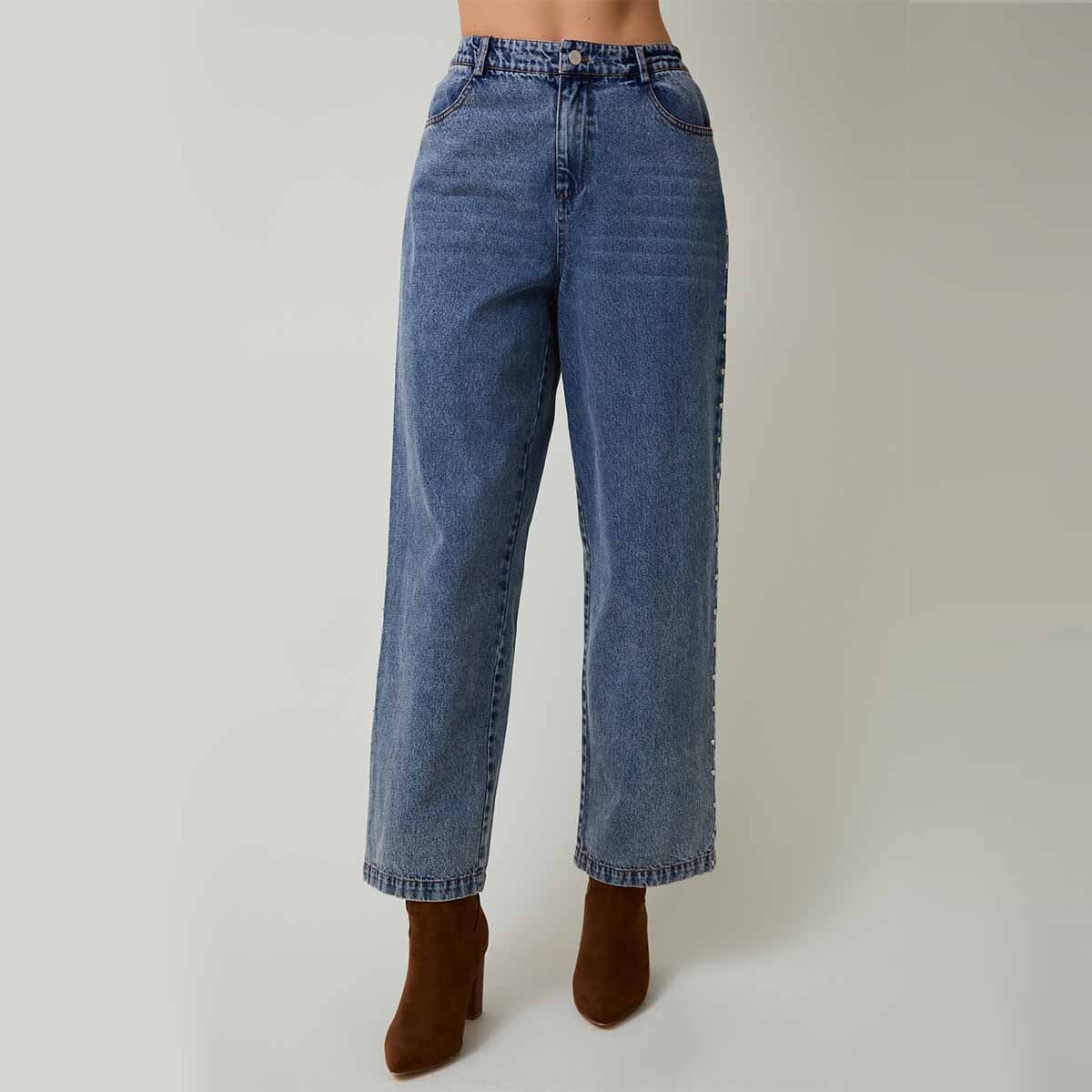 Jeans Azul con Detalles Laterales