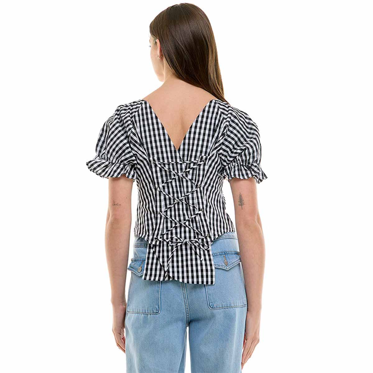 Blusa con Estampado a Cuadros