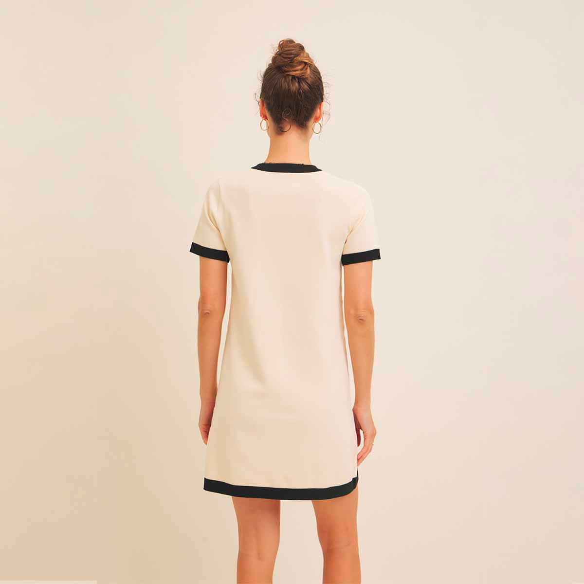 Vestido Crema con Lineas Contraste