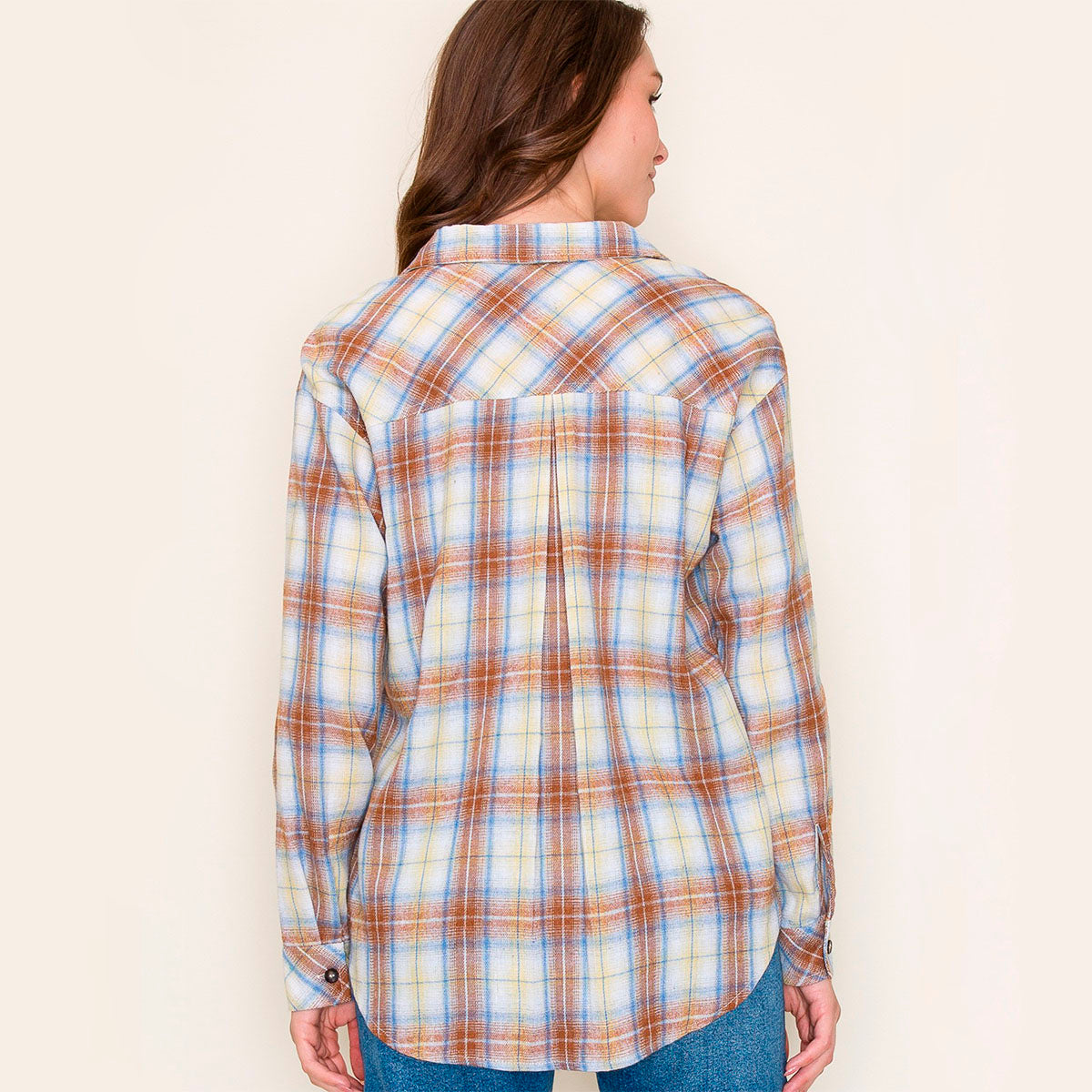 Camisa Cafe con Estampado a Cuadros