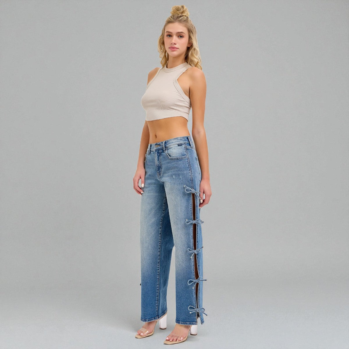 Jeans Azul con Detalles Laterales