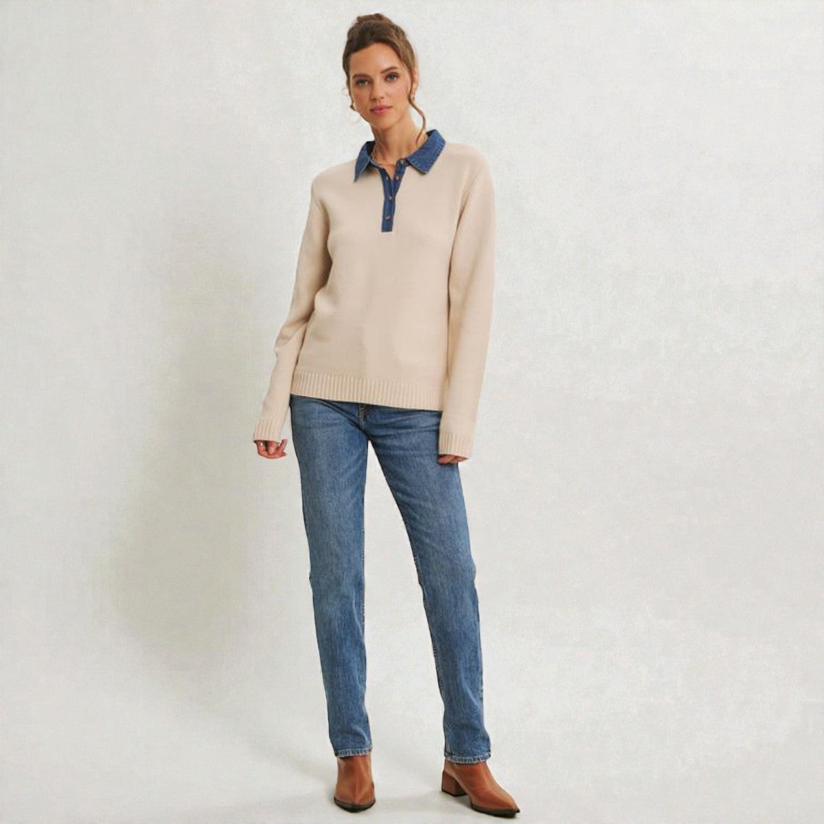 SUeter Beige con Mezclilla