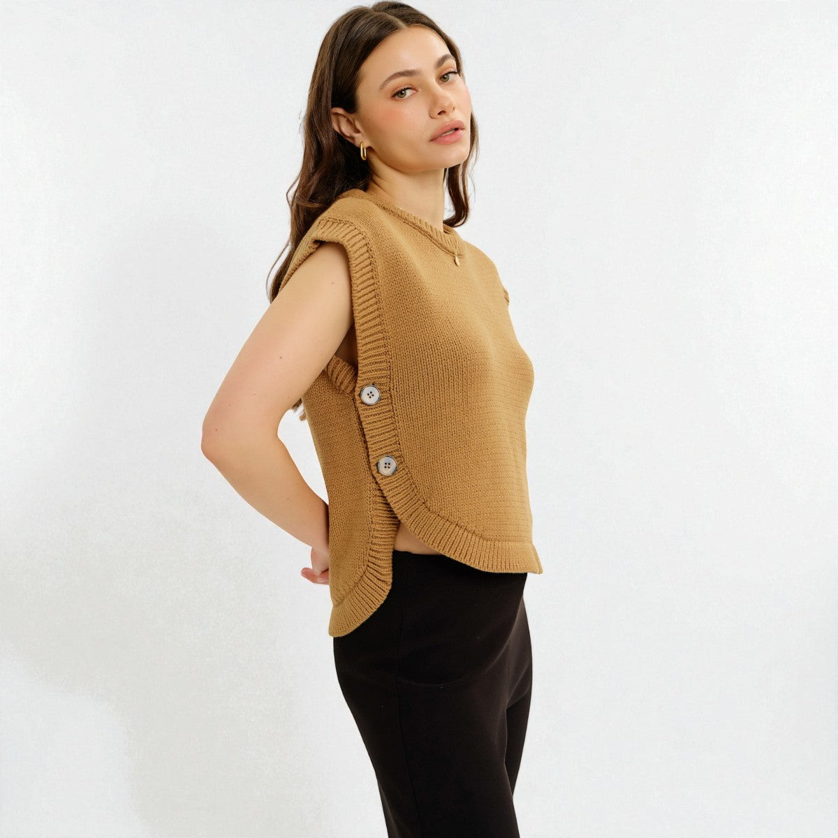 Chaleco Camel con Detalle