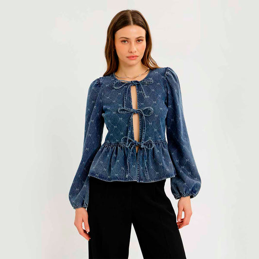 Blusa Azul con Moños