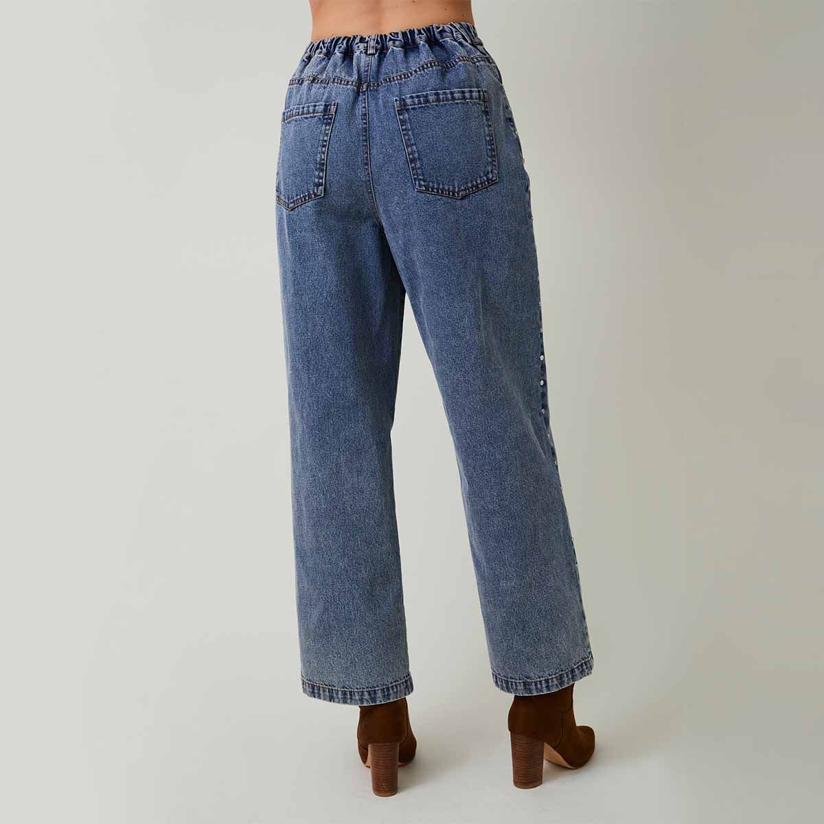 Jeans Azul con Detalles Laterales