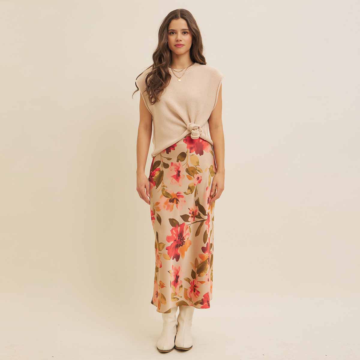 Falda Beige con Estampado