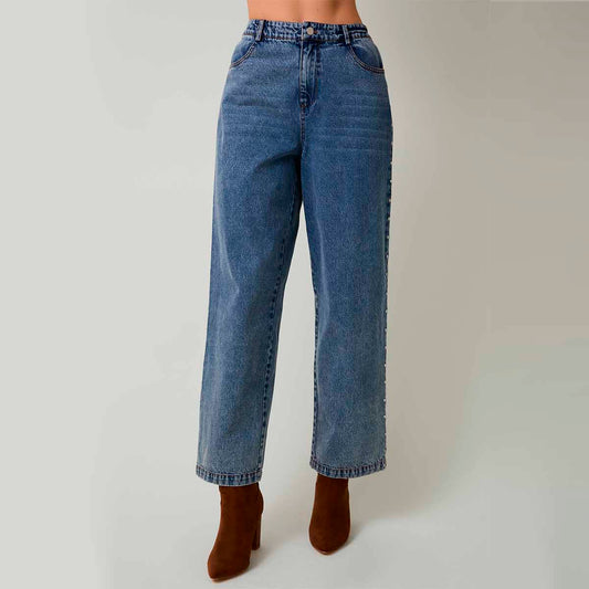 Jeans Azul con Detalles Laterales