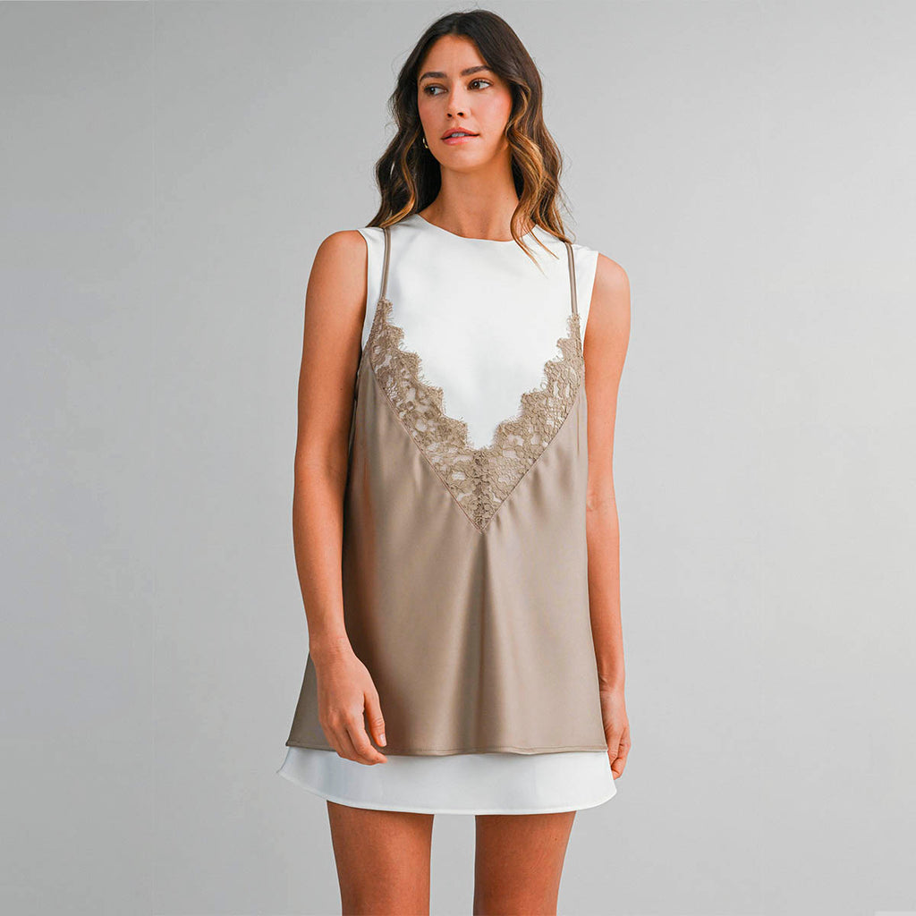 Vestido Beige/ Blanco