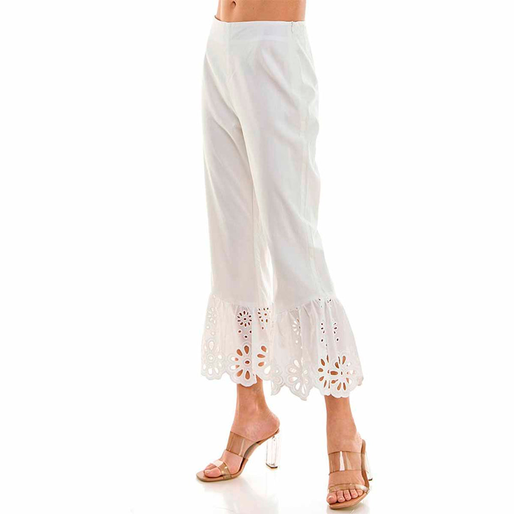 Pantalon Blanco con Detalles Bordados
