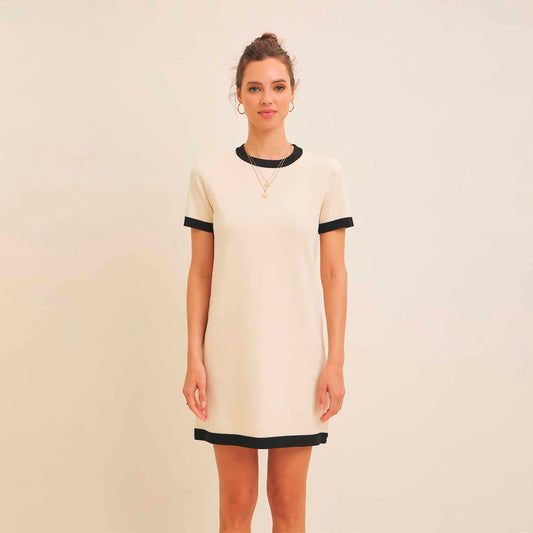 Vestido Crema con Lineas Contraste