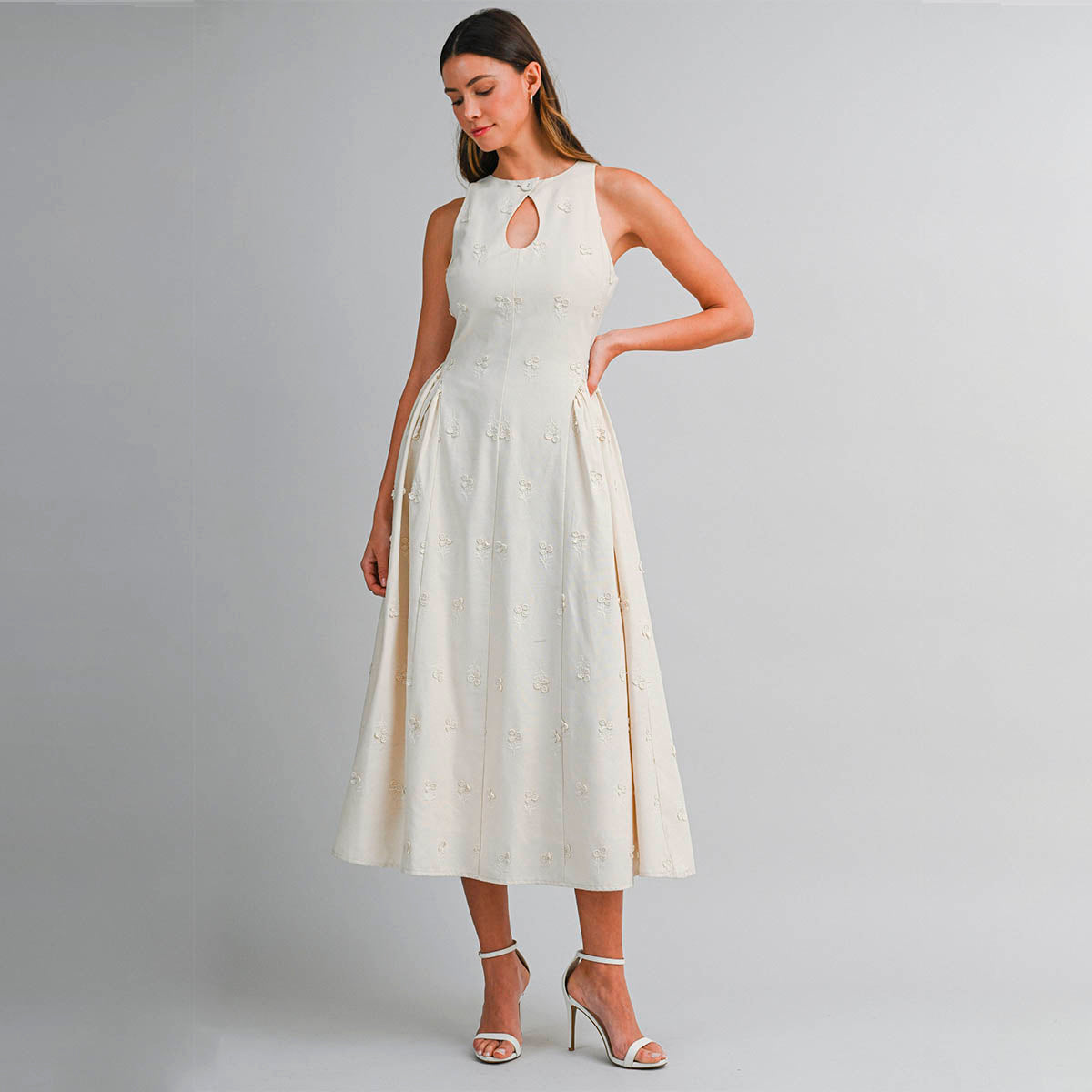 Vestido Hueso con Detalles