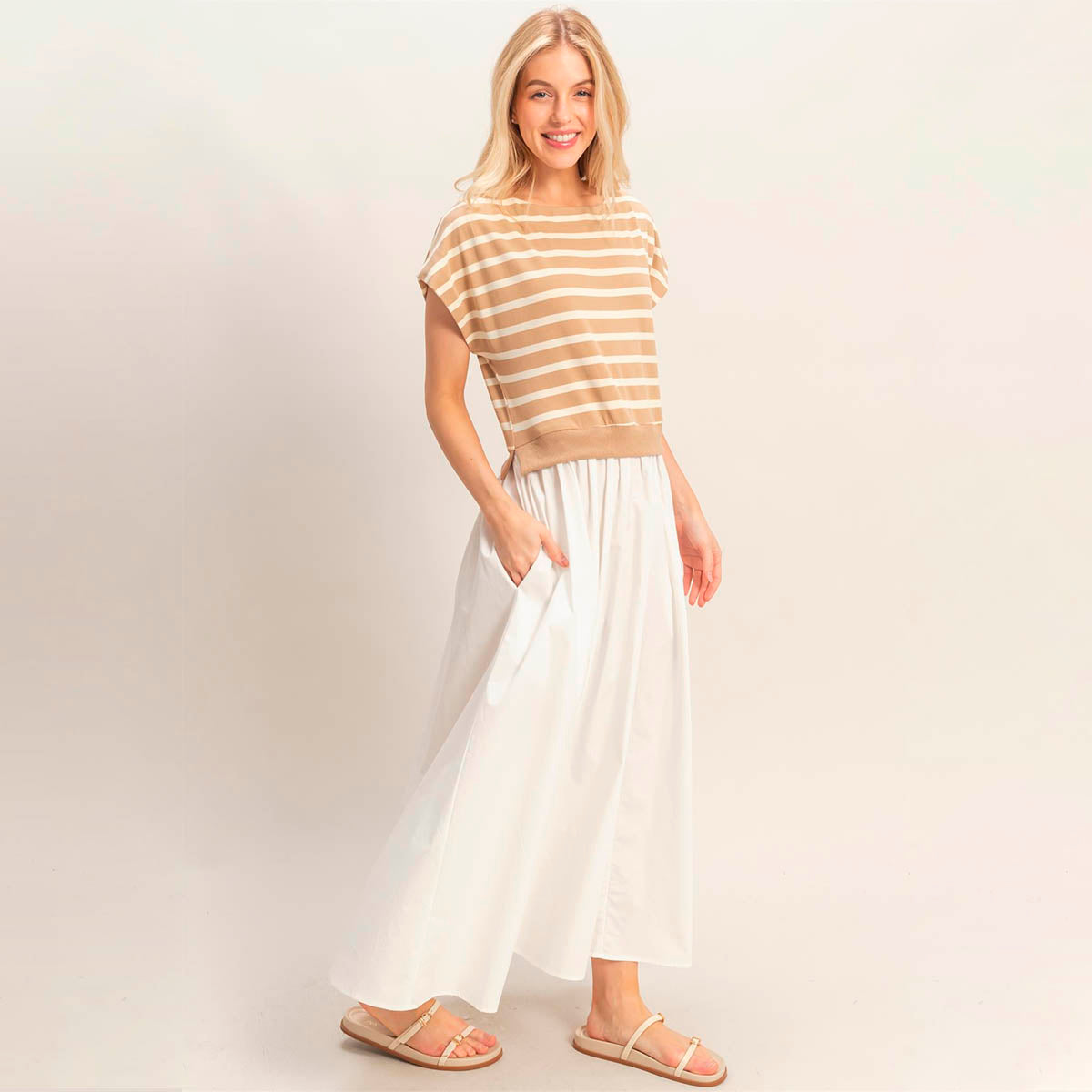 Vestido Beige de Rayas