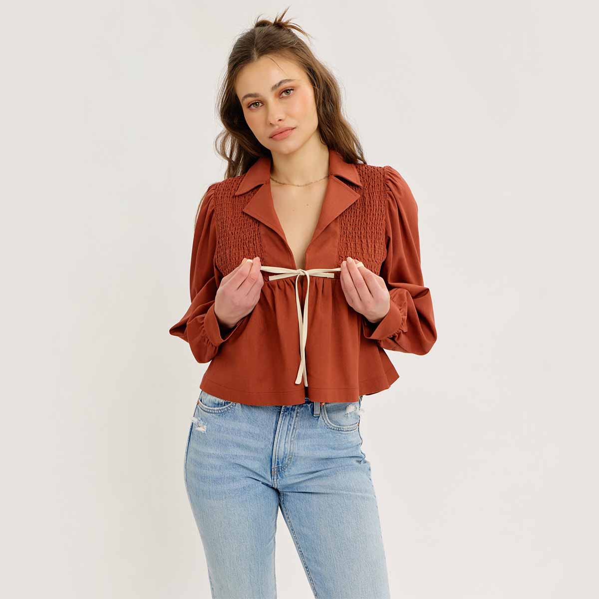 Blusa Ladrillo con Detalle de Lazo