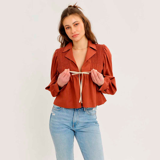 Blusa Ladrillo con Detalle de Lazo
