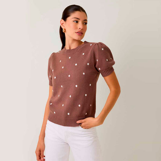 Blusa Cafe con Estampado