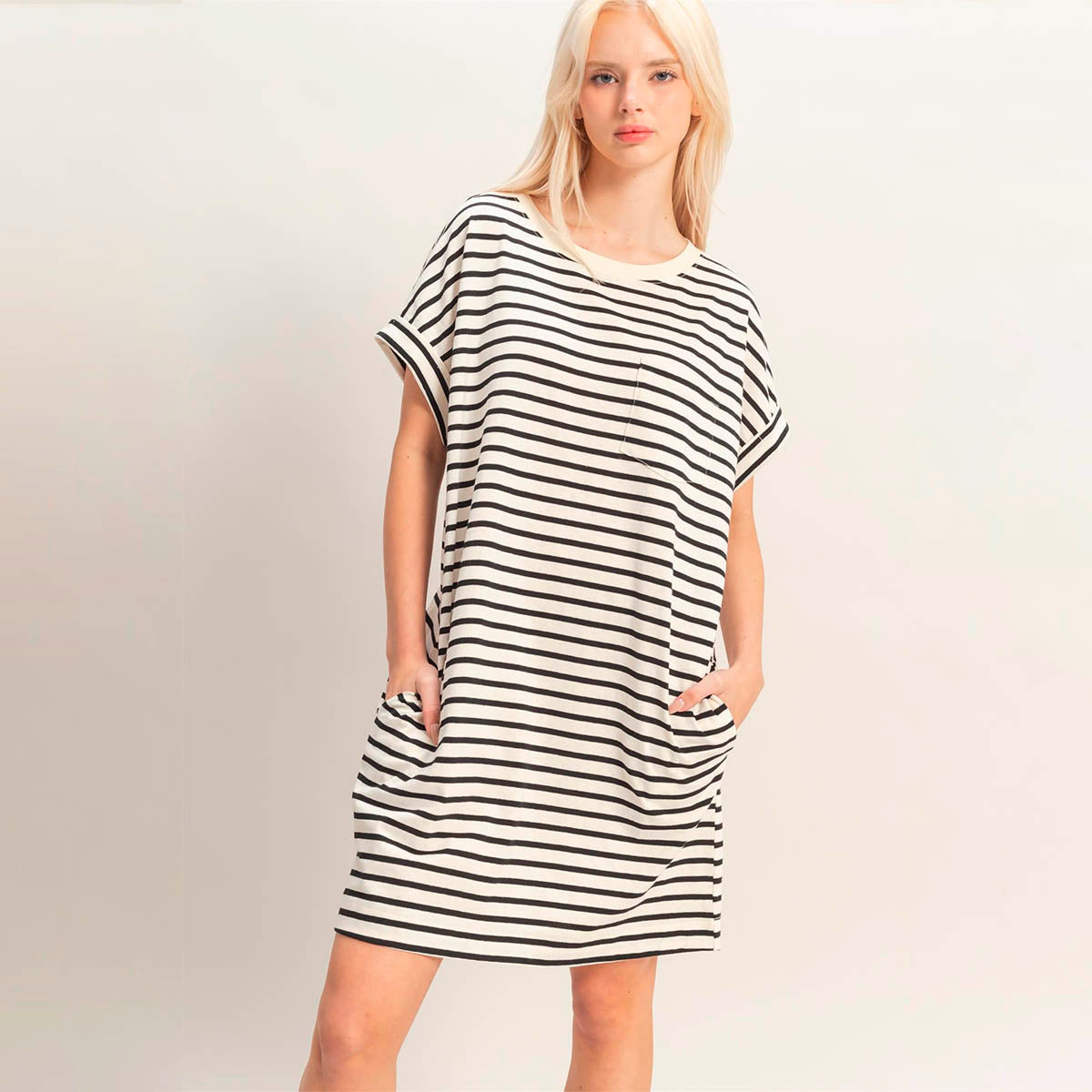 Vestido Blanco/Negro de Rayas