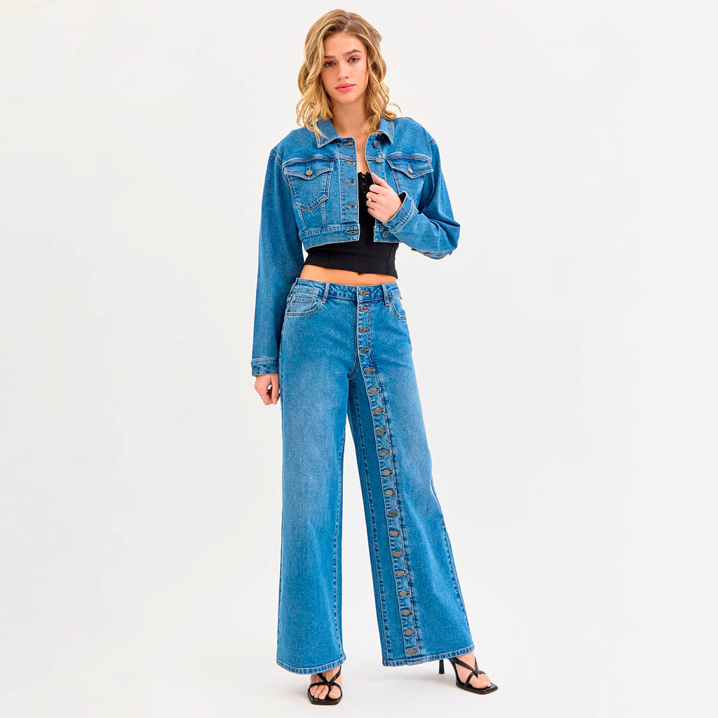 Jeans Azul con Detalles de Botones