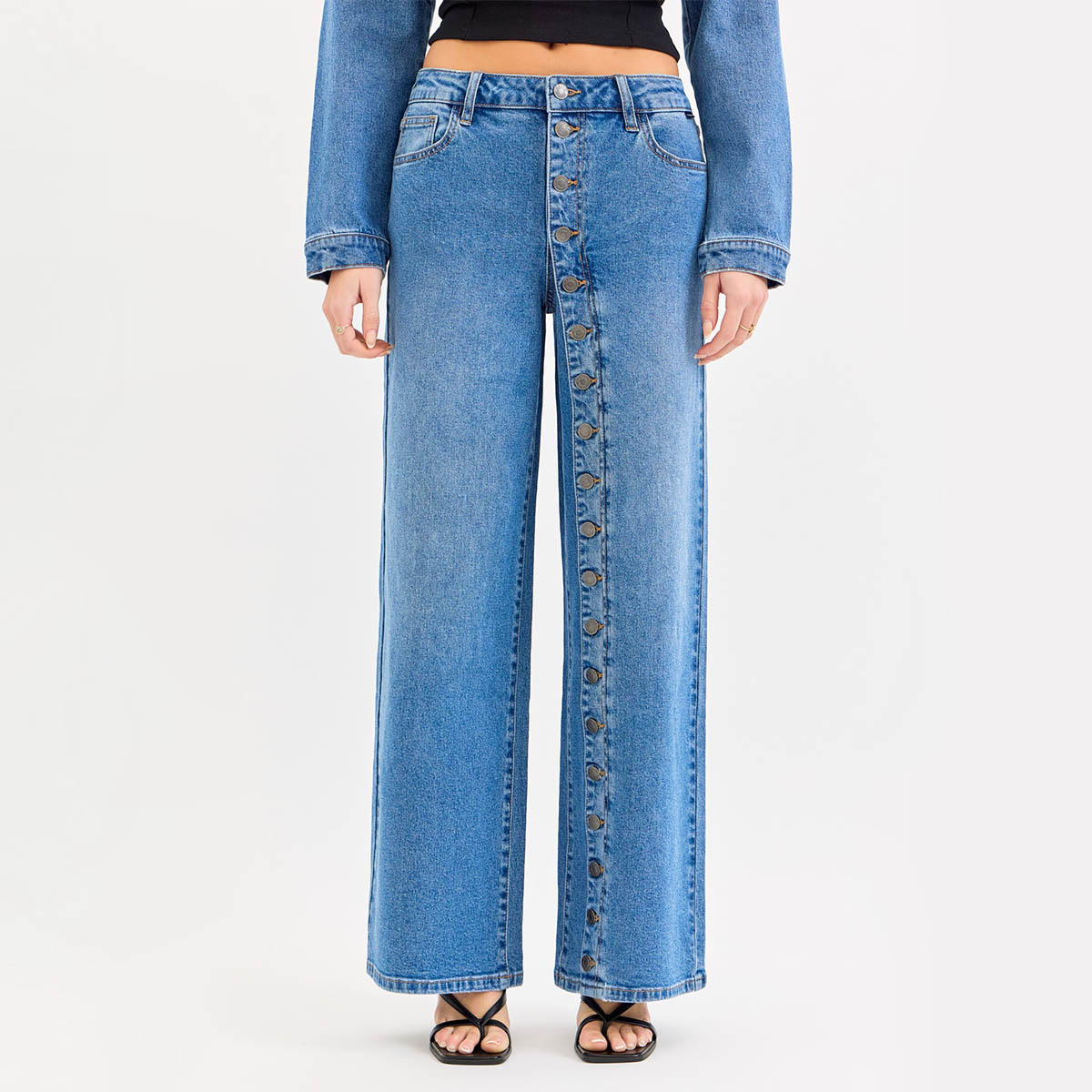 Jeans Azul con Detalles de Botones