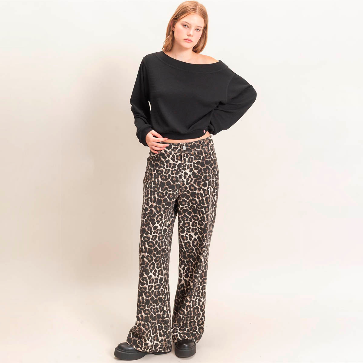 Pantalon Negro Animal Print